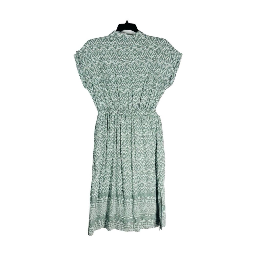Lucky Brand Women's Midi Dress Large Green Print Button Front Short Sleeve Flowy - Picture 3 of 9